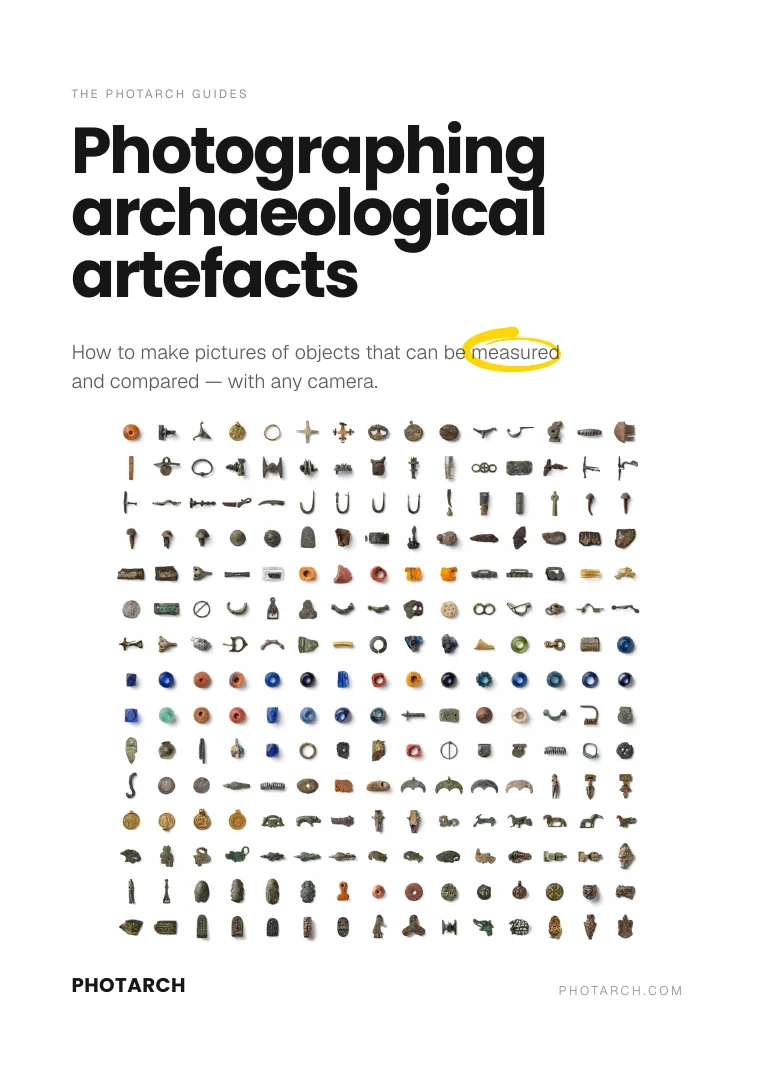 The cover of Photographing archaeological artefacts, the PHOTARCH guides